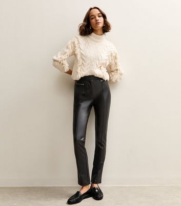 Black Faux Leather Zip Detail Biker Leggings