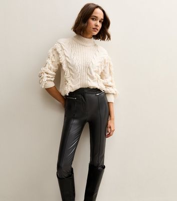 Black Faux Leather Zip Detail Biker Leggings