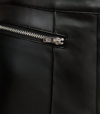 Black Faux Leather Zip Detail Biker Leggings