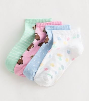 Girls Multicolour Pack of 4 Capybara Trainer Socks