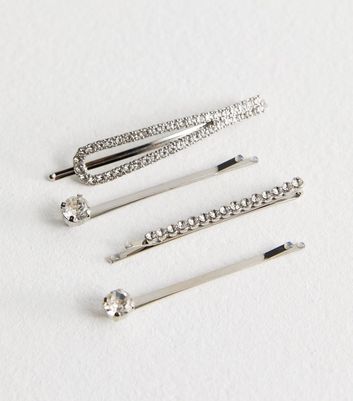 Pack Of 4 Silver Tone Diamanté Hair Slides
