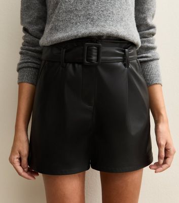 Black Faux Leather Belted Shorts 4 Black Faux Leather Belted Shorts