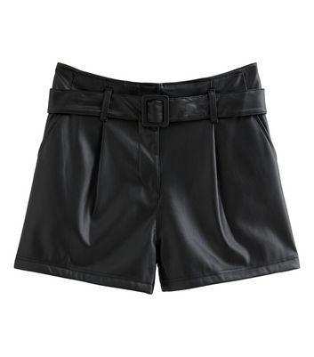 Black Faux Leather Belted Shorts 8 Black Faux Leather Belted Shorts