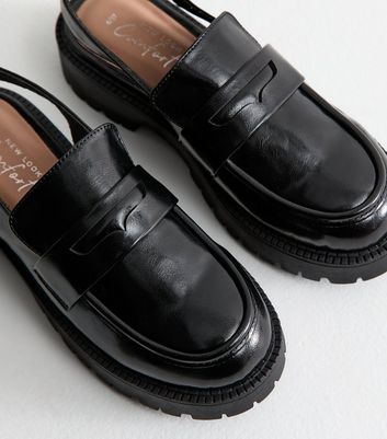 Black Faux Leather Chunky Slingback Loafers 3 Black Faux Leather Chunky Slingback Loafers