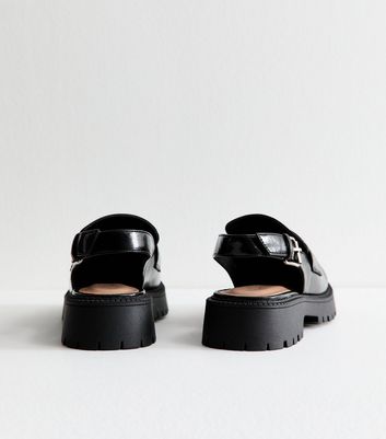 Black Faux Leather Chunky Slingback Loafers 5 Black Faux Leather Chunky Slingback Loafers