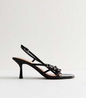 Black Asymmetric Strap Stiletto Heel Sandals