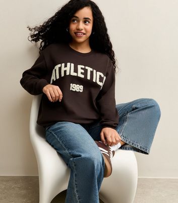 Girls Dark Brown Athletics Applique Logo Sweatshirt