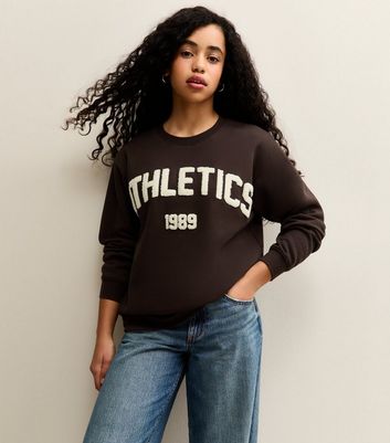 Girls Dark Brown Athletics Applique Logo Sweatshirt