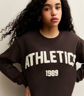 Girls Dark Brown Athletics Applique Logo Sweatshirt 3 Girls Dark Brown Athletics Applique Logo Sweatshirt