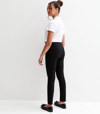 Girls Black Stretch Belted Skinny School Trousers 4 Girls Black Stretch Belted Skinny School Trousers