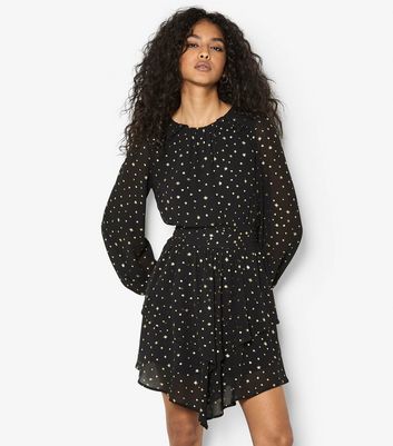 Apricot Black Foil Star Print Mini Dress