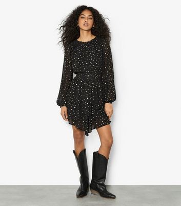 Apricot Black Foil Star Print Mini Dress