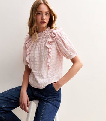 Pink Checked Frill Trim Top