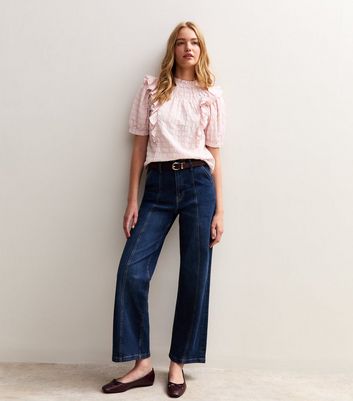 Pink Checked Frill Trim Top