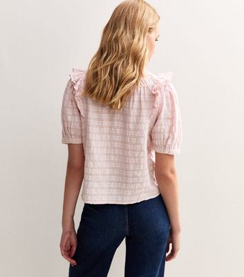 Pink Checked Frill Trim Top