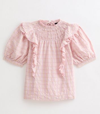 Pink Checked Frill Trim Top