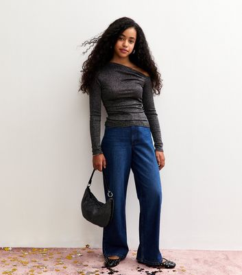 Girls Black Sparkle Asymmetric Long Sleeve Top 3 Girls Black Sparkle Asymmetric Long Sleeve Top