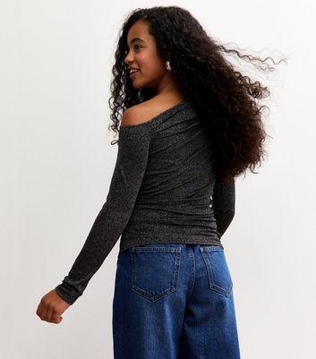 Girls Black Sparkle Asymmetric Long Sleeve Top 4 Girls Black Sparkle Asymmetric Long Sleeve Top