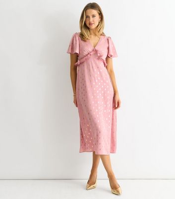 Gini London Pink Foil V Neck Midi Dress