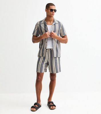 Blue Regular Linen Blend Striped Shorts 3 Blue Regular Linen Blend Striped Shorts