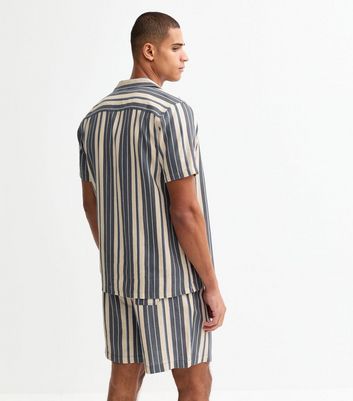 Blue Regular Linen Blend Striped Shorts 4 Blue Regular Linen Blend Striped Shorts