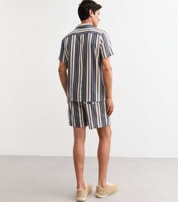 Blue Regular Linen Blend Striped Shorts 5 Blue Regular Linen Blend Striped Shorts