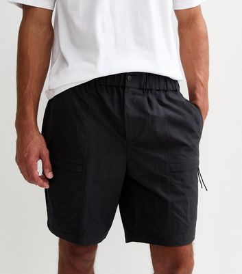 Black Tech Cargo Zip Pocket Shorts