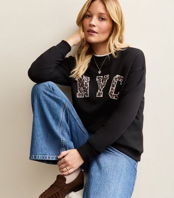 Black NYC Leopard Print Logo Sweatshirt