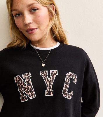Black NYC Leopard Print Logo Sweatshirt