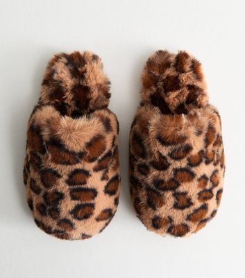 Stone Leopard Print Faux Fur Slippers 3 Stone Leopard Print Faux Fur Slippers
