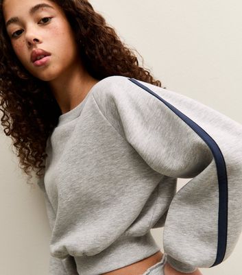 Girls Grey Off Shoulder Side Stripe Sweatshirt 4 Girls Grey Off Shoulder Side Stripe Sweatshirt