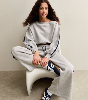 Girls Grey Off Shoulder Side Stripe Sweatshirt 5 Girls Grey Off Shoulder Side Stripe Sweatshirt