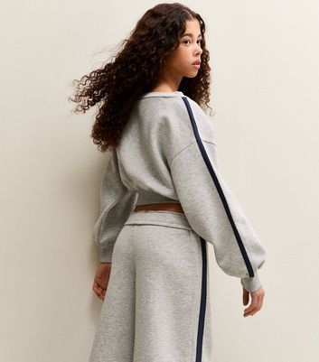 Girls Grey Off Shoulder Side Stripe Sweatshirt 6 Girls Grey Off Shoulder Side Stripe Sweatshirt