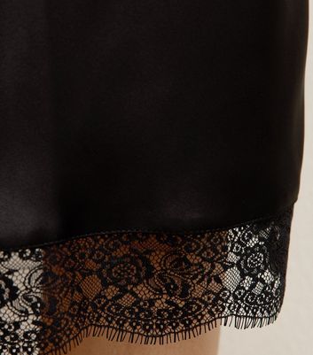 Black Satin Lace Trim Skirt