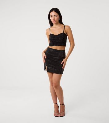 Pink Vanilla Black Diamante Embellished Side Split Skirt