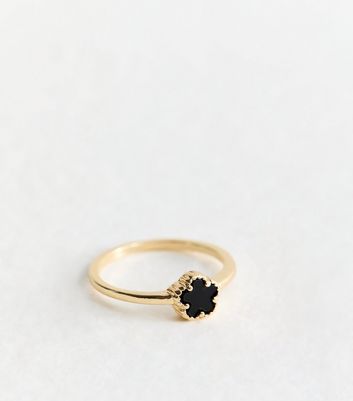 Black Gold Tone Flower Ring