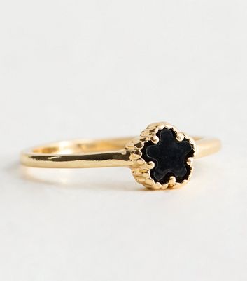 Black Gold Tone Flower Ring