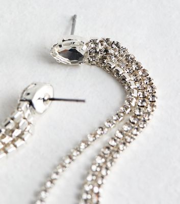 Silver Tone Long Diamante Tassel Earrings