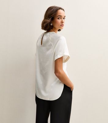 Off White Satin Short Raglan Sleeve Top
