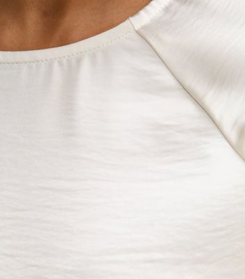 Off White Satin Short Raglan Sleeve Top