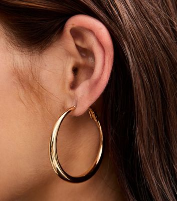 Gold Tone Tapered Large Hoop Earrings
