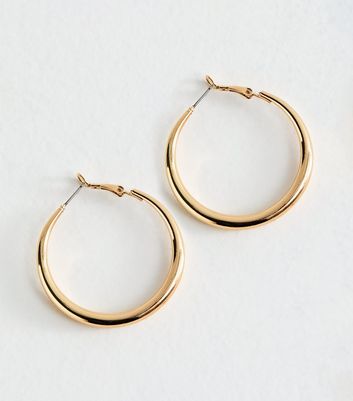 Gold Tone Tapered Large Hoop Earrings