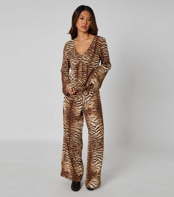Urban Bliss Brown Zebra Print Wide Leg Trousers