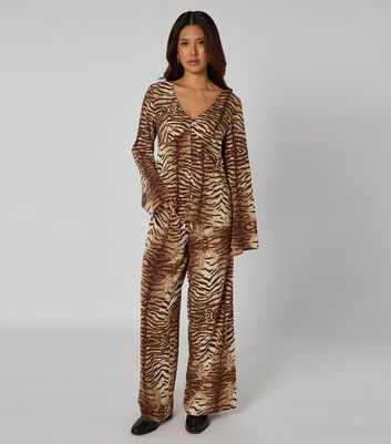 Urban Bliss Brown Zebra Print Wide Leg Trousers