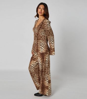 Urban Bliss Brown Zebra Print Wide Leg Trousers