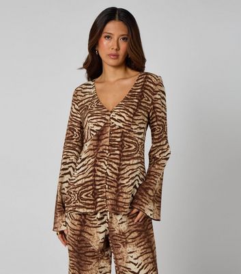 Urban Bliss Brown Zebra Print Wide Leg Trousers