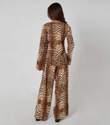 Urban Bliss Brown Zebra Print Wide Leg Trousers