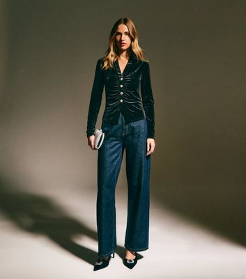 Black Velvet Diamante Button Shirt