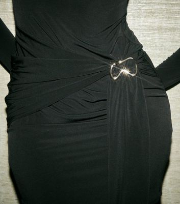 Black Buckle Detail Long Sleeve Mini Dress