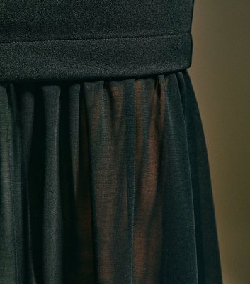 Black Sheer Hem Sleeveless Midi Dress